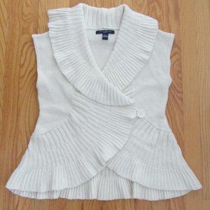 BANDOLINO WOMEN'S SZ M SWEATER IVORY CARDIGAN SLEEVELESS WRAP SHRUG SHAWL COLLAR